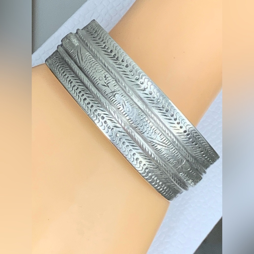 Antique - Real Solid 999 Fine Silver Cuff Bracelet - image 4